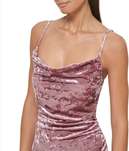 GUESS Women's Velvet Cowl Neck Slip Dress, Mauve in Kuwait
