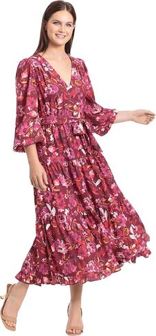 Maggy London Women's V-Neck Midi Dress with Tiered Skirt in Saudi Arabia