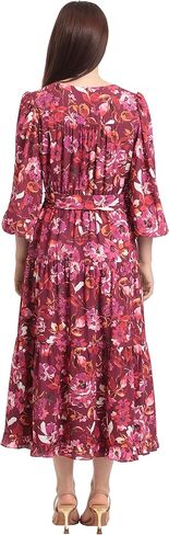 Maggy London Women's V-Neck Midi Dress with Tiered Skirt in Saudi Arabia