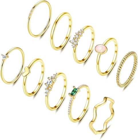 حلقات التراص مطلية بالذهب عيار 14 قيراط من Fansilver للنساء، خواتم بسيطة أنيقة وقابلة للتكديس على شكل إبهام على شكل قلب CZ، حلقات أوبال مقاس 7-9 in Kuwait