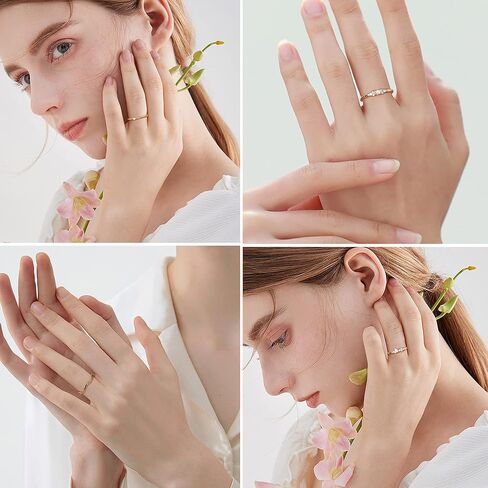 حلقات التراص مطلية بالذهب عيار 14 قيراط من Fansilver للنساء، خواتم بسيطة أنيقة وقابلة للتكديس على شكل إبهام على شكل قلب CZ، حلقات أوبال مقاس 7-9 in Kuwait