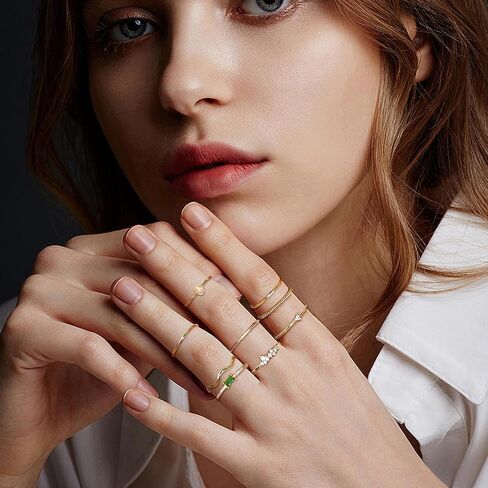 حلقات التراص مطلية بالذهب عيار 14 قيراط من Fansilver للنساء، خواتم بسيطة أنيقة وقابلة للتكديس على شكل إبهام على شكل قلب CZ، حلقات أوبال مقاس 7-9 in Kuwait