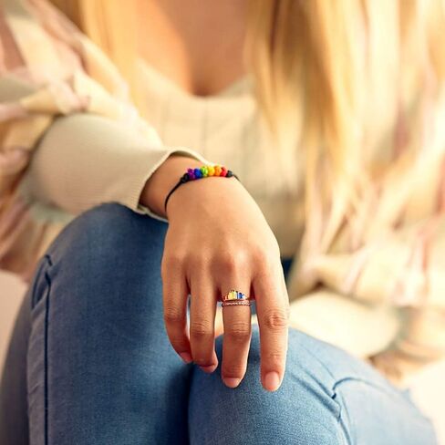 قوس قزح حلقة مزدوجة الفرقة، قابل للتعديل واسعة النطاق التراص خواتم قوس قزح للنساء، فتح قابل للتعديل مجوهرات عيد الحب in Kuwait