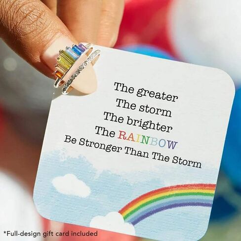 قوس قزح حلقة مزدوجة الفرقة، قابل للتعديل واسعة النطاق التراص خواتم قوس قزح للنساء، فتح قابل للتعديل مجوهرات عيد الحب in Kuwait