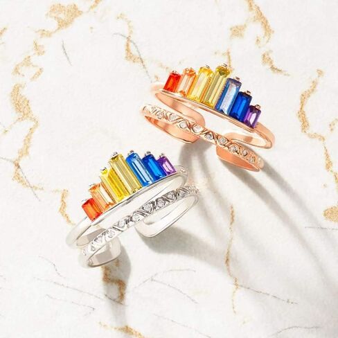 قوس قزح حلقة مزدوجة الفرقة، قابل للتعديل واسعة النطاق التراص خواتم قوس قزح للنساء، فتح قابل للتعديل مجوهرات عيد الحب in Kuwait