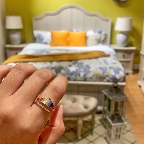 قوس قزح حلقة مزدوجة الفرقة، قابل للتعديل واسعة النطاق التراص خواتم قوس قزح للنساء، فتح قابل للتعديل مجوهرات عيد الحب in Kuwait