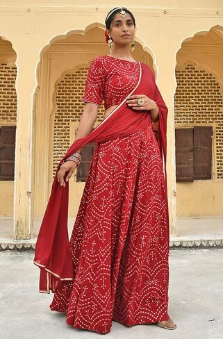 Janasya Indian Women's Maroon Rayon زخارف عرقية طباعة فويل Lehenga Choli مع Dupatta in Saudi Arabia