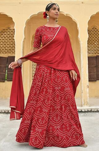 Janasya Indian Women's Maroon Rayon زخارف عرقية طباعة فويل Lehenga Choli مع Dupatta in Saudi Arabia