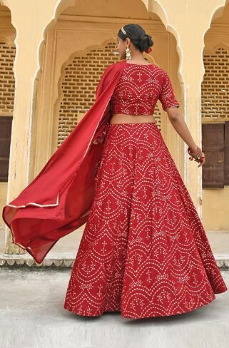 Janasya Indian Women's Maroon Rayon زخارف عرقية طباعة فويل Lehenga Choli مع Dupatta in Saudi Arabia
