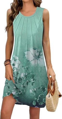Summer Beach Dresses for Women 2024 Casual Sleeveless Floral Print Pleated Sundress Cover Ups Fashion Maxi Dress in Saudi Arabia