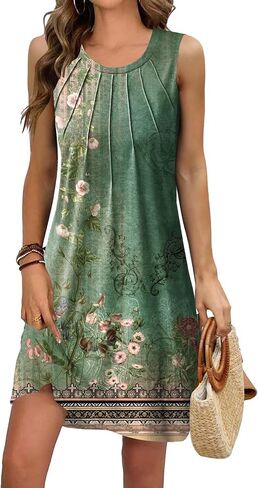 Summer Beach Dresses for Women 2024 Casual Sleeveless Floral Print Pleated Sundress Cover Ups Fashion Maxi Dress in Saudi Arabia