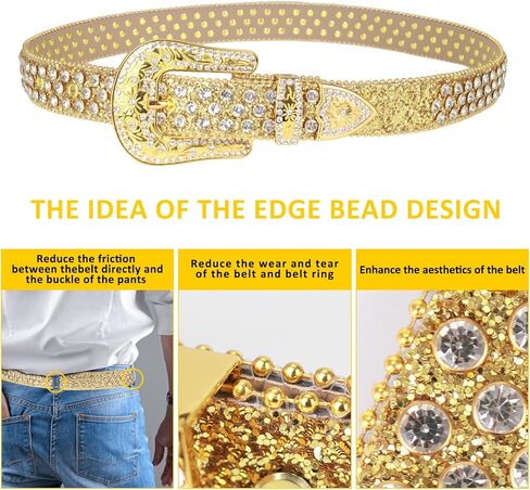 TINIDI الفاخرة حزام الرجال النساء حجر الراين حزام أحزمة جلدية الغربية الماس البريق حزام رعاة البقر بلينغ رصع الحزام in Kuwait