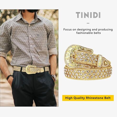 TINIDI الفاخرة حزام الرجال النساء حجر الراين حزام أحزمة جلدية الغربية الماس البريق حزام رعاة البقر بلينغ رصع الحزام in Kuwait