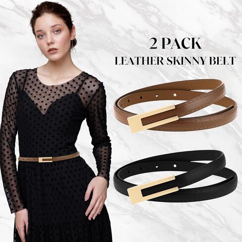 Mabor 2 Slim Belt for Women Adjustable Brown Black Waist Belt Leather Thin Belt Skinny Retro Waist Belt Decorative Belt for Jeans Dress Belt in Saudi Arabia