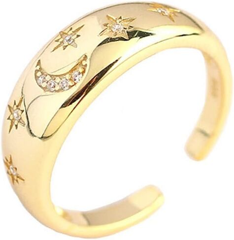Dome CZ Star Moon 925 Sterling Silver Statement Ring for Women Girls Expandable Adjustable Chunky Wide Open Band Rings Comfort Fit Jewelry in Saudi Arabia