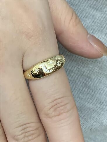 Dome CZ Star Moon 925 Sterling Silver Statement Ring for Women Girls Expandable Adjustable Chunky Wide Open Band Rings Comfort Fit Jewelry in Saudi Arabia