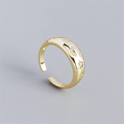 Dome CZ Star Moon 925 Sterling Silver Statement Ring for Women Girls Expandable Adjustable Chunky Wide Open Band Rings Comfort Fit Jewelry in Saudi Arabia