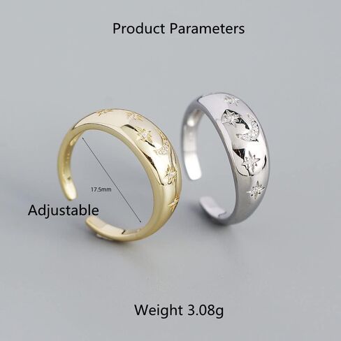 Dome CZ Star Moon 925 Sterling Silver Statement Ring for Women Girls Expandable Adjustable Chunky Wide Open Band Rings Comfort Fit Jewelry in Saudi Arabia