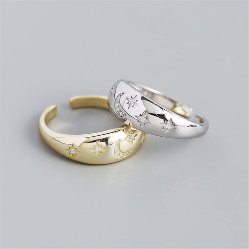 Dome CZ Star Moon 925 Sterling Silver Statement Ring for Women Girls Expandable Adjustable Chunky Wide Open Band Rings Comfort Fit Jewelry in Saudi Arabia