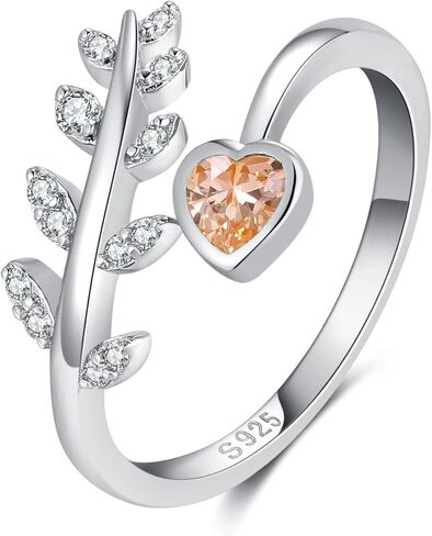 خواتم جوهرة الميلاد من الفضة الإسترلينية قابلة للتعديل - تنمو من خلال ما تمر به من خلال حلقة أوراق الشجر ملفوفة حول أوراق الزيتون وهدية عيد ميلاد للفتيات والنساء مع بطاقة in Kuwait