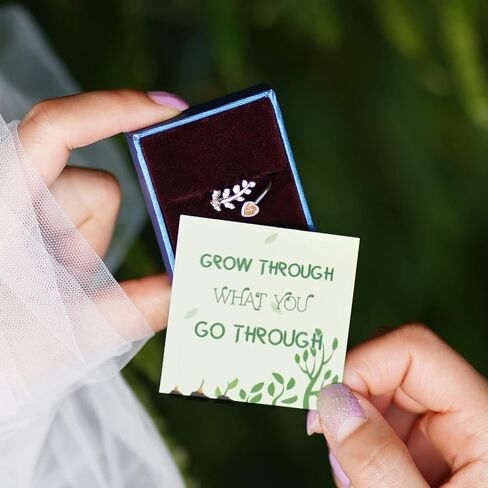 خواتم جوهرة الميلاد من الفضة الإسترلينية قابلة للتعديل - تنمو من خلال ما تمر به من خلال حلقة أوراق الشجر ملفوفة حول أوراق الزيتون وهدية عيد ميلاد للفتيات والنساء مع بطاقة in Kuwait