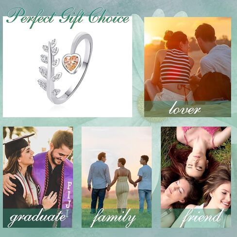 خواتم جوهرة الميلاد من الفضة الإسترلينية قابلة للتعديل - تنمو من خلال ما تمر به من خلال حلقة أوراق الشجر ملفوفة حول أوراق الزيتون وهدية عيد ميلاد للفتيات والنساء مع بطاقة in Kuwait