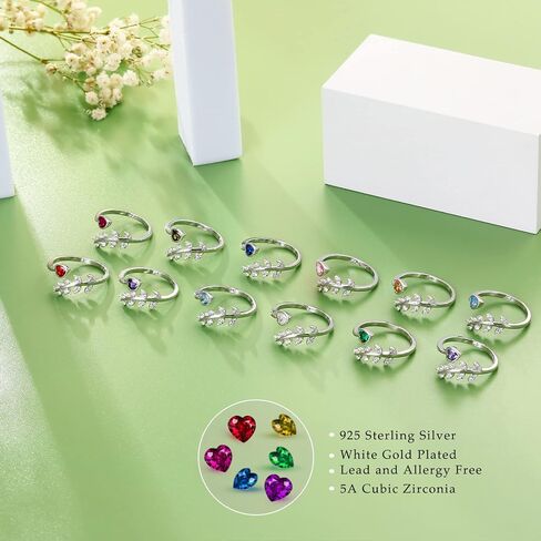 خواتم جوهرة الميلاد من الفضة الإسترلينية قابلة للتعديل - تنمو من خلال ما تمر به من خلال حلقة أوراق الشجر ملفوفة حول أوراق الزيتون وهدية عيد ميلاد للفتيات والنساء مع بطاقة in Kuwait