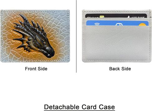 Genuine Leather Anti-theft RFID-Blocking 3D Dragon Printed Gifting Bifold Wallet with Detachable Credit Card Case for Men (Card Wallet - Skin Black) in Saudi Arabia