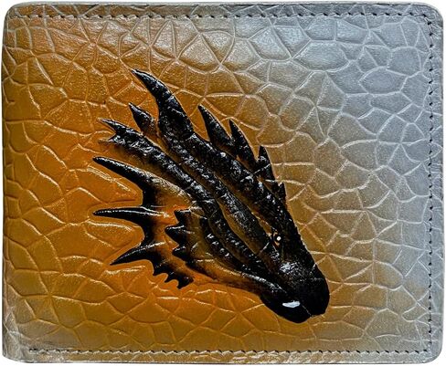 Genuine Leather Anti-theft RFID-Blocking 3D Dragon Printed Gifting Bifold Wallet with Detachable Credit Card Case for Men (Card Wallet - Skin Black) in Saudi Arabia