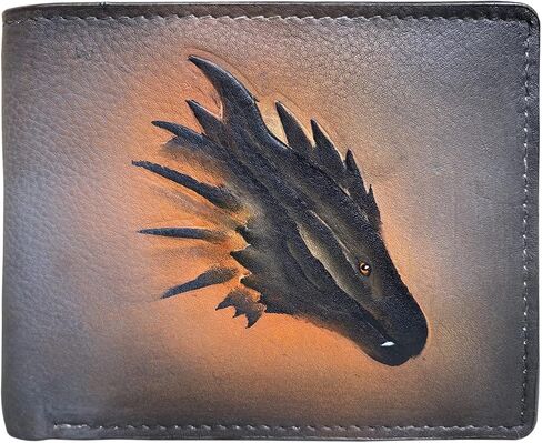 Genuine Leather Anti-theft RFID-Blocking 3D Dragon Printed Gifting Bifold Wallet with Detachable Credit Card Case for Men (Card Wallet - Skin Black) in Saudi Arabia