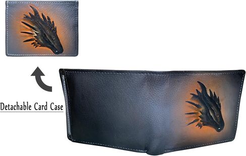 Genuine Leather Anti-theft RFID-Blocking 3D Dragon Printed Gifting Bifold Wallet with Detachable Credit Card Case for Men (Card Wallet - Skin Black) in Saudi Arabia