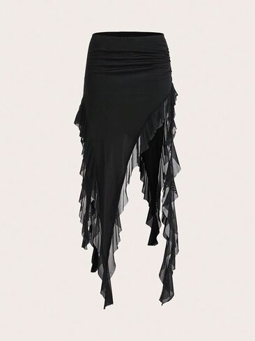 GORGLITTER Women's Ruched Ruffle Bodycon Mini Skirt Asymmetrical Hem Pencil Short Skirts in Saudi Arabia