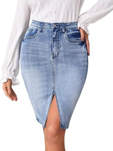 Floerns Women's High Waist Split Thigh Bodycon Denim Skirt in Saudi Arabia