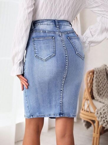 Floerns Women's High Waist Split Thigh Bodycon Denim Skirt in Saudi Arabia