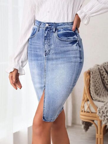 Floerns Women's High Waist Split Thigh Bodycon Denim Skirt in Saudi Arabia
