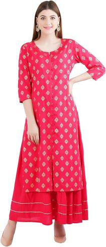 Women's Rayon Printed Kurta with Skirt Set in Saudi Arabia