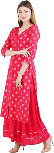 Women's Rayon Printed Kurta with Skirt Set in Saudi Arabia