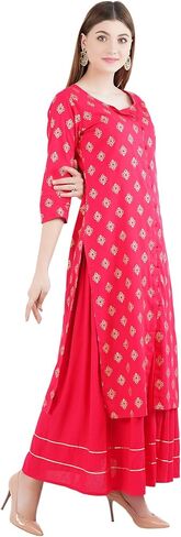 Women's Rayon Printed Kurta with Skirt Set in Saudi Arabia
