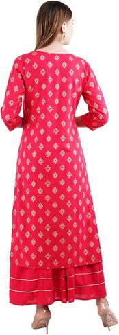 Women's Rayon Printed Kurta with Skirt Set in Saudi Arabia