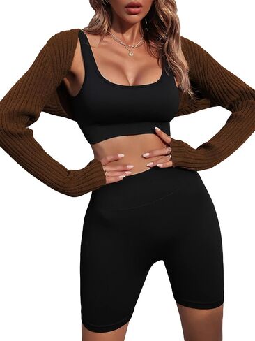 SweatyRocks Women's Long Sleeve Open Front Cardigan Crop Top Ribbed Knit Bolero Tops in Saudi Arabia