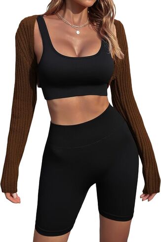 SweatyRocks Women's Long Sleeve Open Front Cardigan Crop Top Ribbed Knit Bolero Tops in Saudi Arabia