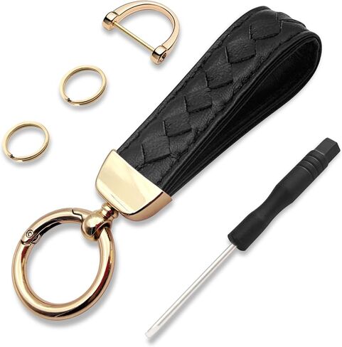 NTNEV Genuine Leather Car Keychain, Universal Car Key FOB Keychain, handmade knitted car key chain, 360 Degree Rotating with Anti-Lost D-Ring, 2 Key Rings and 1 Screwdriver, Unisex-Blue in Saudi Arabia