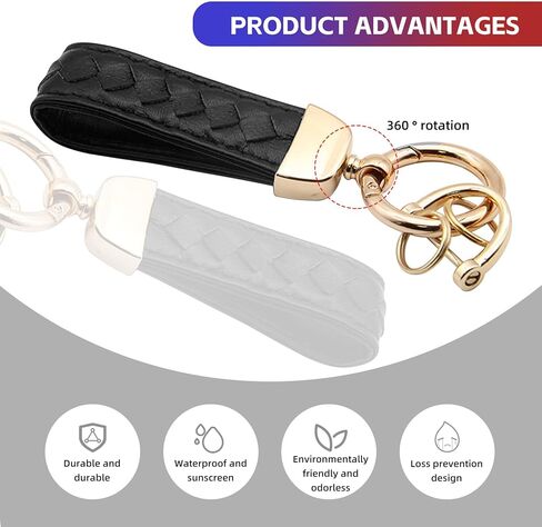 NTNEV Genuine Leather Car Keychain, Universal Car Key FOB Keychain, handmade knitted car key chain, 360 Degree Rotating with Anti-Lost D-Ring, 2 Key Rings and 1 Screwdriver, Unisex-Blue in Saudi Arabia