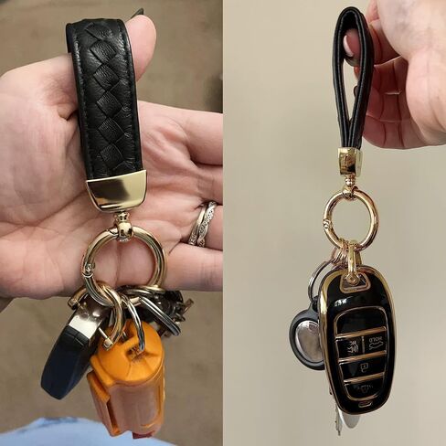 NTNEV Genuine Leather Car Keychain, Universal Car Key FOB Keychain, handmade knitted car key chain, 360 Degree Rotating with Anti-Lost D-Ring, 2 Key Rings and 1 Screwdriver, Unisex-Blue in Saudi Arabia