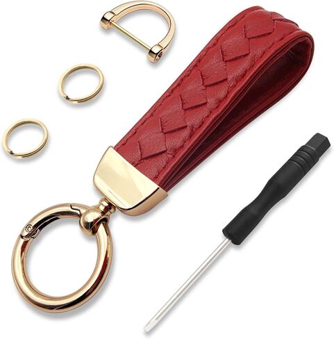 NTNEV Genuine Leather Car Keychain, Universal Car Key FOB Keychain, handmade knitted car key chain, 360 Degree Rotating with Anti-Lost D-Ring, 2 Key Rings and 1 Screwdriver, Unisex-Blue in Saudi Arabia