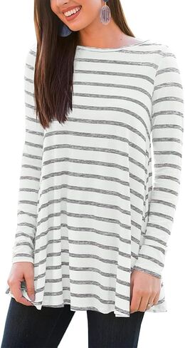 For G and PL Women Fashion Long Sleeve Elbow Patch Shirts Back Button Casual Fall Tunic Tops Striped Grey S in Saudi Arabia