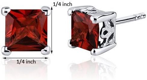 Peora Garnet Stud Earrings 925 Sterling Silver, Solitaire Scroll Gallery, Natural Gemstone Birthstone, 2 Carats Total Princess Cut 6mm, Friction Backs in Saudi Arabia