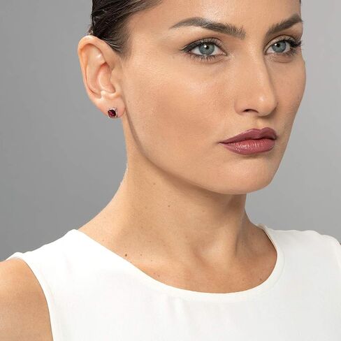 Peora Garnet Stud Earrings 925 Sterling Silver, Solitaire Scroll Gallery, Natural Gemstone Birthstone, 2 Carats Total Princess Cut 6mm, Friction Backs in Saudi Arabia