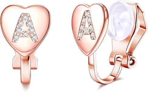 FUNRUN JEWELRY Heart Initial Clip on Stud Earrings for Women Rose Gold Plated Dainty Alphabet Letters A-Z Stud Earrings Non Pierced Stud Earrings in Kuwait
