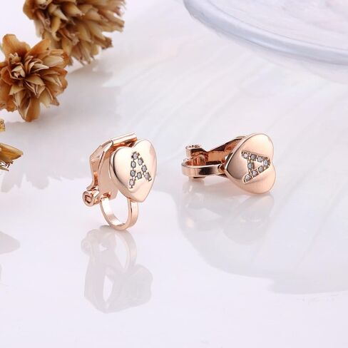 FUNRUN JEWELRY Heart Initial Clip on Stud Earrings for Women Rose Gold Plated Dainty Alphabet Letters A-Z Stud Earrings Non Pierced Stud Earrings in Kuwait